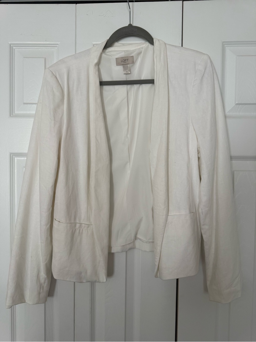 LOFT Women's Open-Front White Linen Blazer